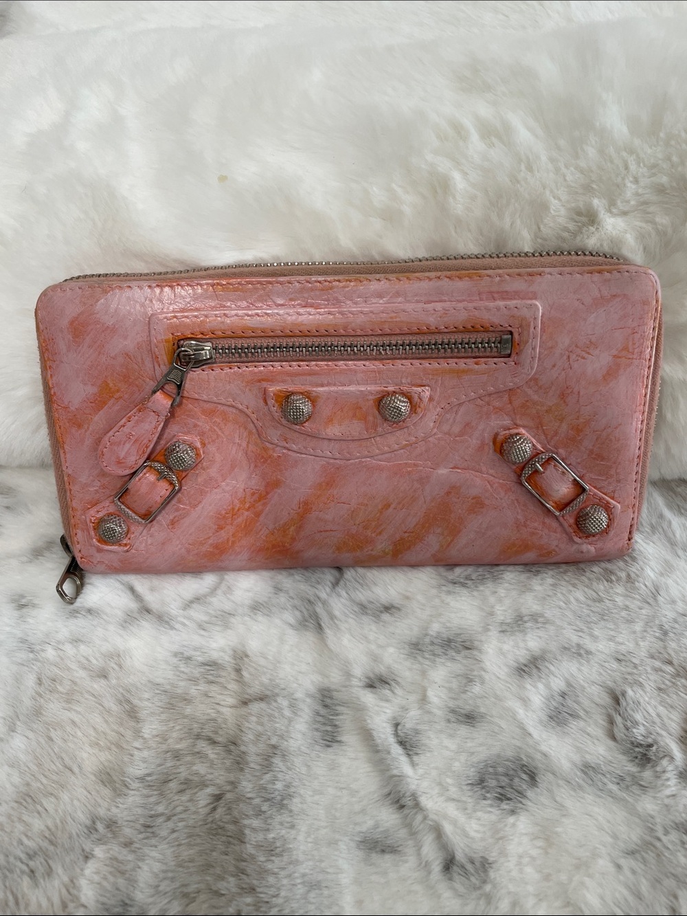 Custom painted Balenciaga Zip-Around Wallet